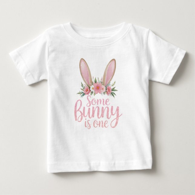 T-shirt Pour Bébé Chemise pour fille premier anniversaire lapin flor (Devant)