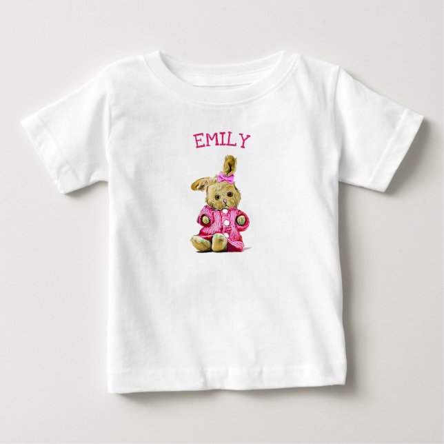 T-shirt Pour Bébé Chemise pour tout-petit lapin rose personnalisée (Devant)