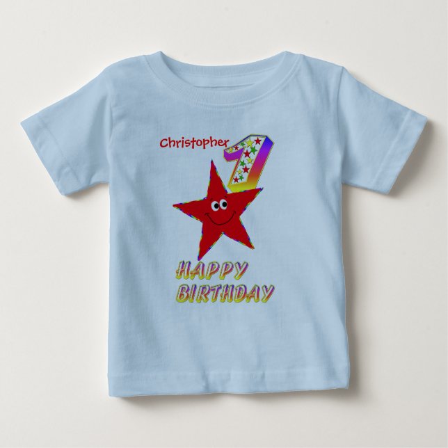 T-shirt Pour Bébé Chemise rouge étoile 1er anniversaire (Devant)