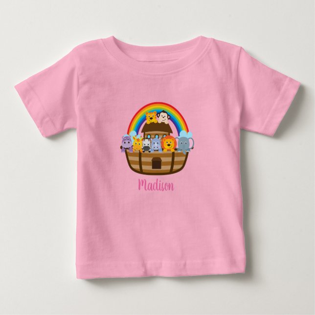 T-shirt Pour Bébé Chemise T-shirt Bébé rose Noah Ark (Devant)