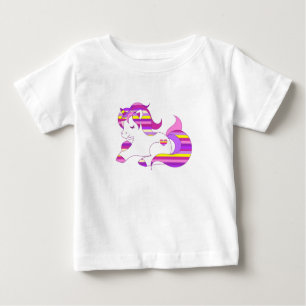 T-shirt Pour Bébé Chemise Unicorne à rayures violettes et roses