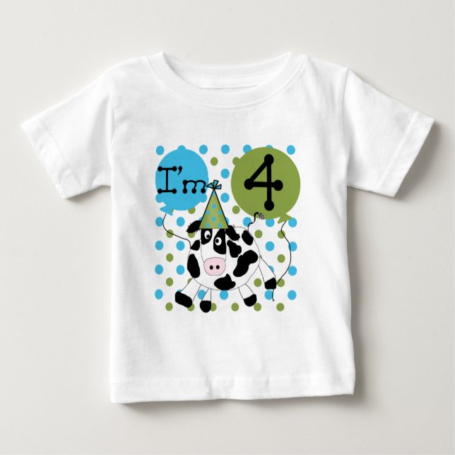 T-shirt Pour Bébé Chemises et cadeaux Blue Cow 4th Birthday (Devant)