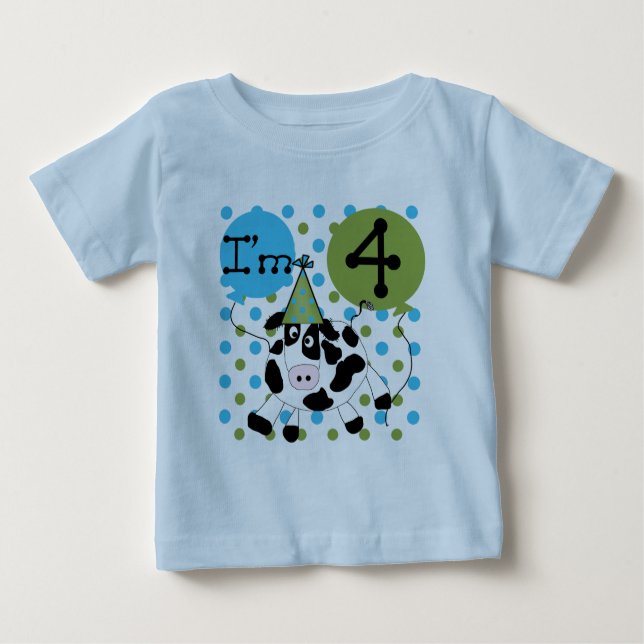 T-shirt Pour Bébé Chemises et cadeaux Blue Cow 4th Birthday (Devant)