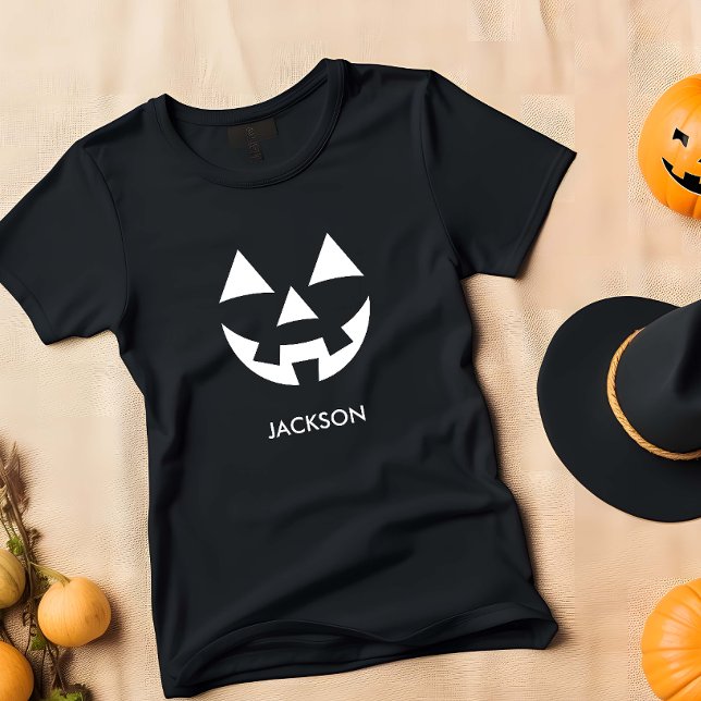 T-SHIRT POUR BÉBÉ CHER JACK-O'-LANTERN CITROUILLE FACE NOM PERSONNAL (JACK O' LANTERN PUMPKIN SMILE AFFORDABLE BABY T-SHIRT WITH CUSTOM NAME)