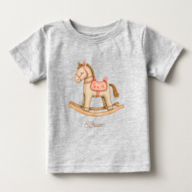 T-shirt Pour Bébé Cheval à bascule en bois (Devant)