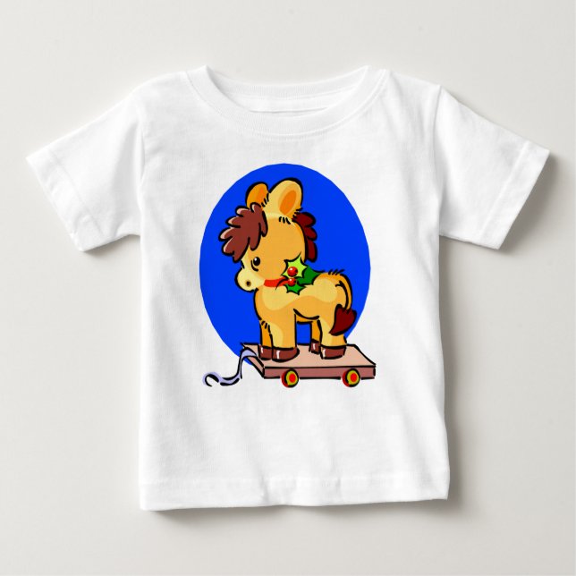 T-shirt Pour Bébé Cheval à godets de Noël (Devant)