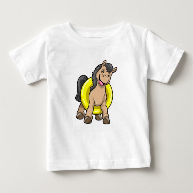T-shirt Pour Bébé Cheval à la plage avec anneau de natation (Devant)