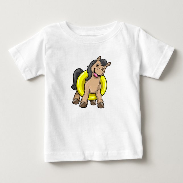 T-shirt Pour Bébé Cheval à la plage avec cercle de natation (Devant)
