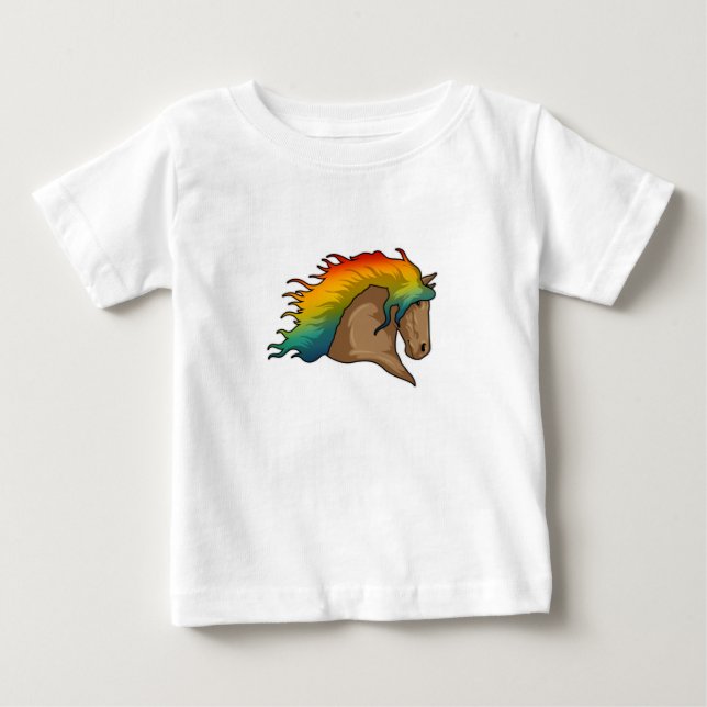 T-shirt Pour Bébé Cheval aux Cheveux Arc-en-Ciel (Devant)