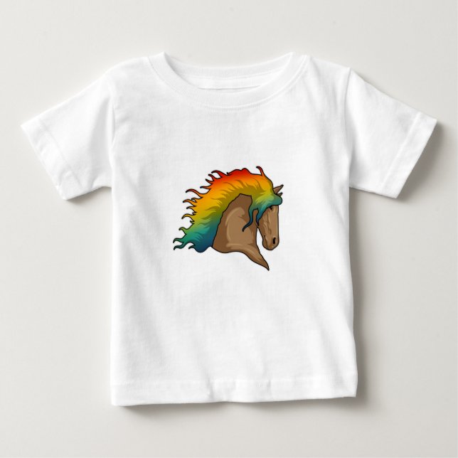 T-shirt Pour Bébé Cheval avec cheveux arc-en-ciel (Devant)