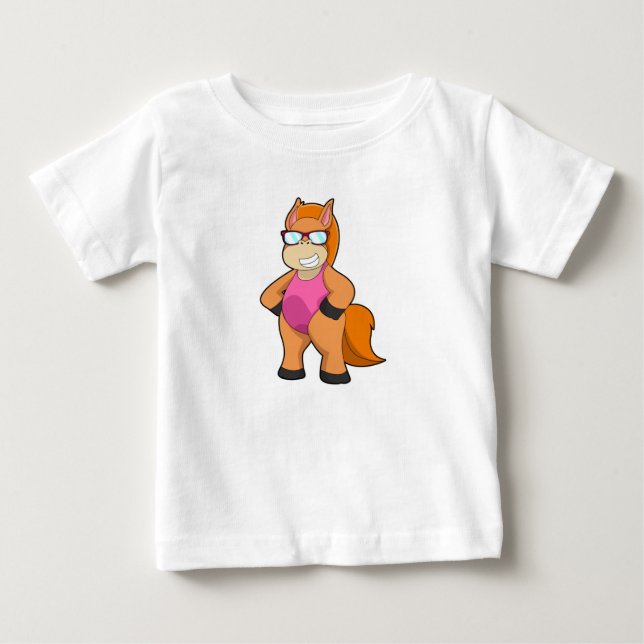 T-shirt Pour Bébé Cheval avec des lunettes de soleil (Devant)