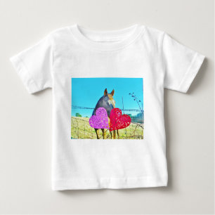T-shirt Pour Bébé Cheval blanc et Brown Valentine Coeurs