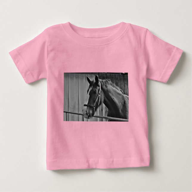 T-shirt Pour Bébé Cheval blanc noir - Art de la photographie animale (Devant)