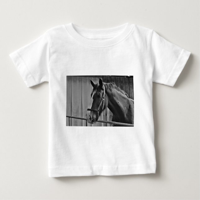 T-shirt Pour Bébé Cheval blanc noir - Art de la photographie animale (Devant)