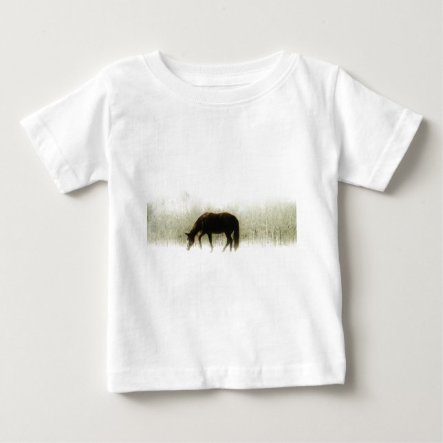 T-shirt Pour Bébé Cheval Brown au chocolat dans le brouillard (Devant)