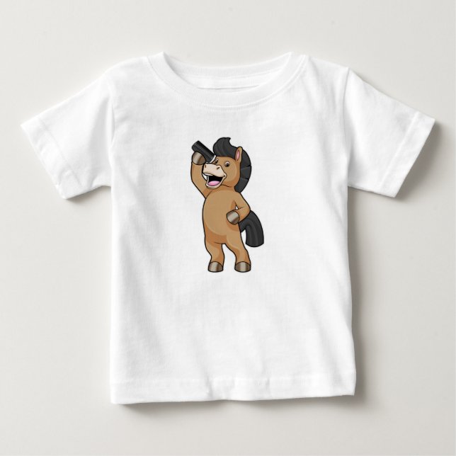 T-shirt Pour Bébé Cheval Coiffeur au Peigne (Devant)