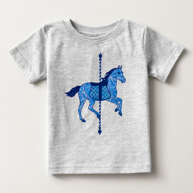 T-shirt Pour Bébé Cheval de carrousel - Cobalt et Sky Blue (Devant)
