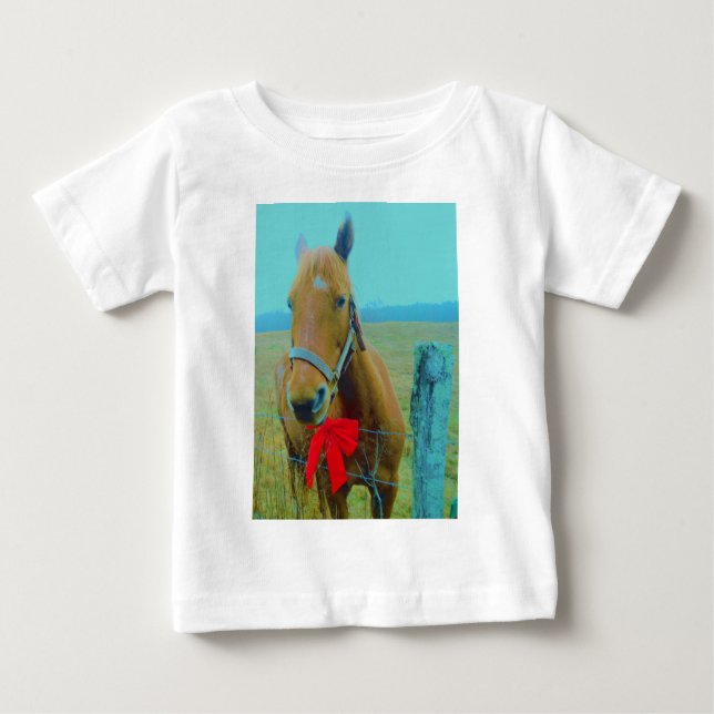 T-shirt Pour Bébé Cheval de Noël rétro (Devant)