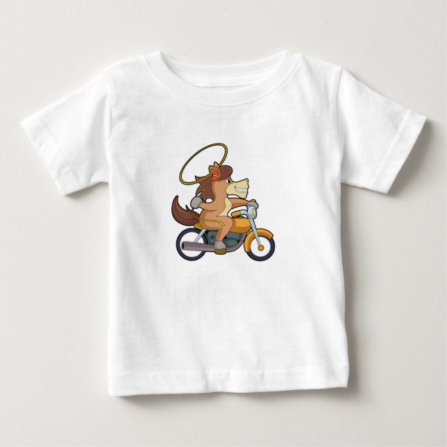 T-shirt Pour Bébé Cheval en cow-boy avec Lasso et moto (Devant)