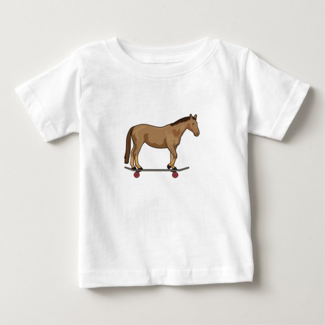 T-shirt Pour Bébé Cheval en patin à roulettes sur skateboard (Devant)