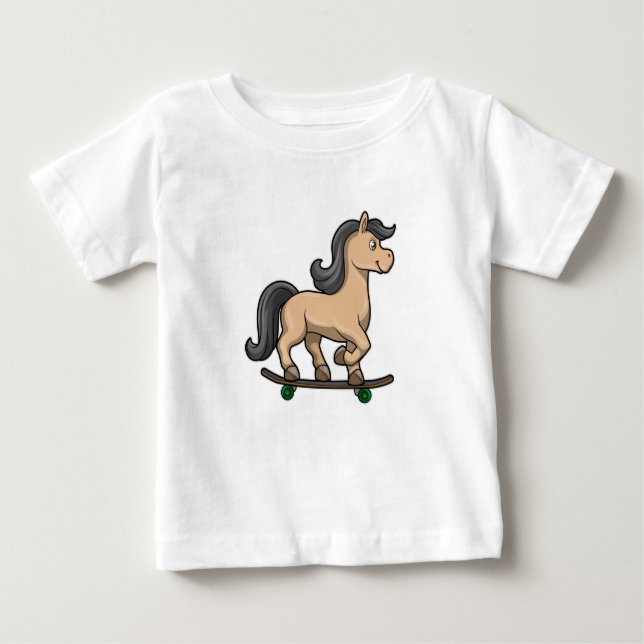 T-shirt Pour Bébé Cheval en patineur avec skateboard (Devant)