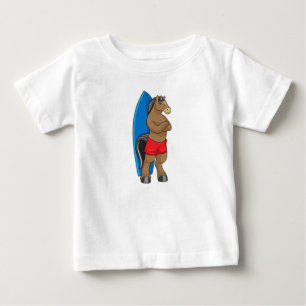T-shirt Pour Bébé Cheval en surfeur avec planche de surf