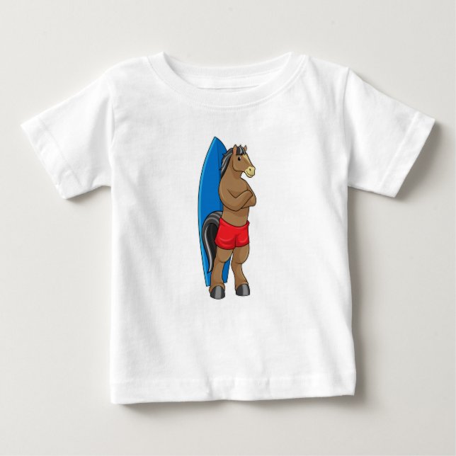 T-shirt Pour Bébé Cheval en surfeur avec planche de surf (Devant)