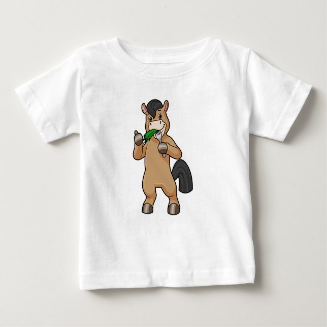 T-shirt Pour Bébé Cheval en train de manger végétalien (Devant)