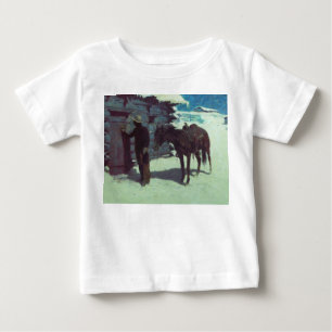 T-shirt Pour Bébé Cheval et Cowboy sous la neige d'hiver