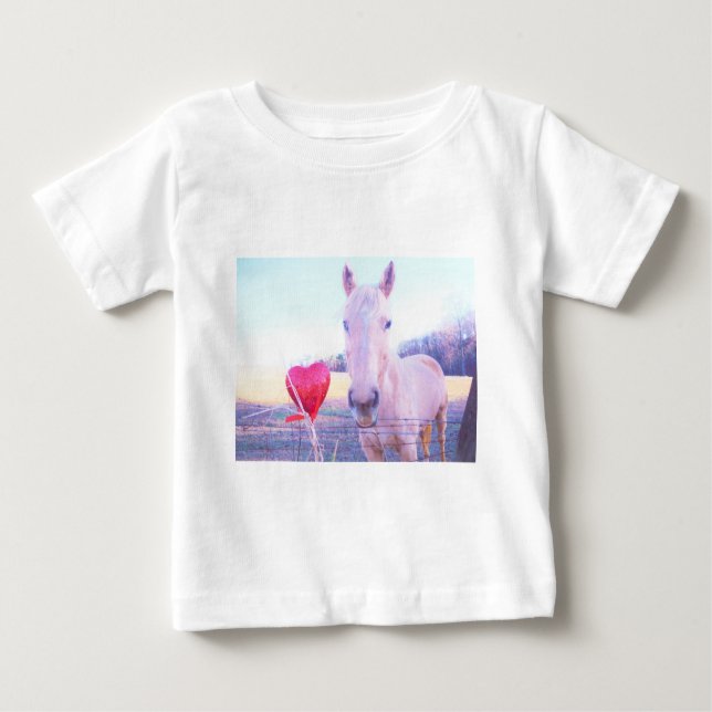T-shirt Pour Bébé Cheval jaune et Coeur rouge (Devant)