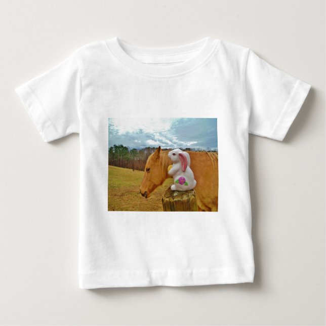 T-shirt Pour Bébé Cheval Jaune, Lapin De Printemps (Devant)
