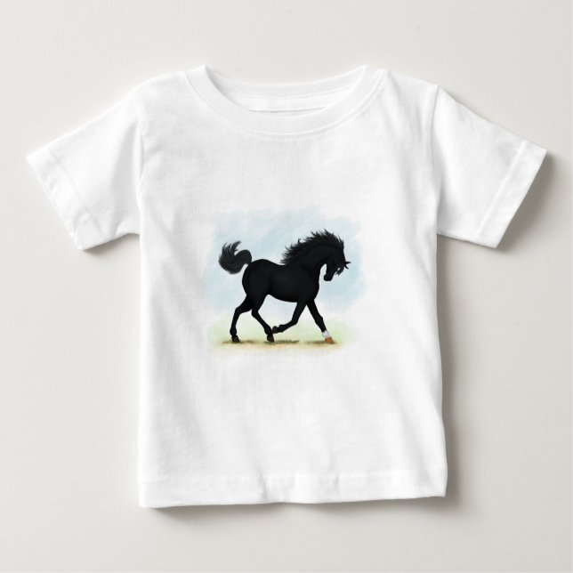 T-shirt Pour Bébé Cheval noir avec étoile et chaussette (Black Beaut (Devant)