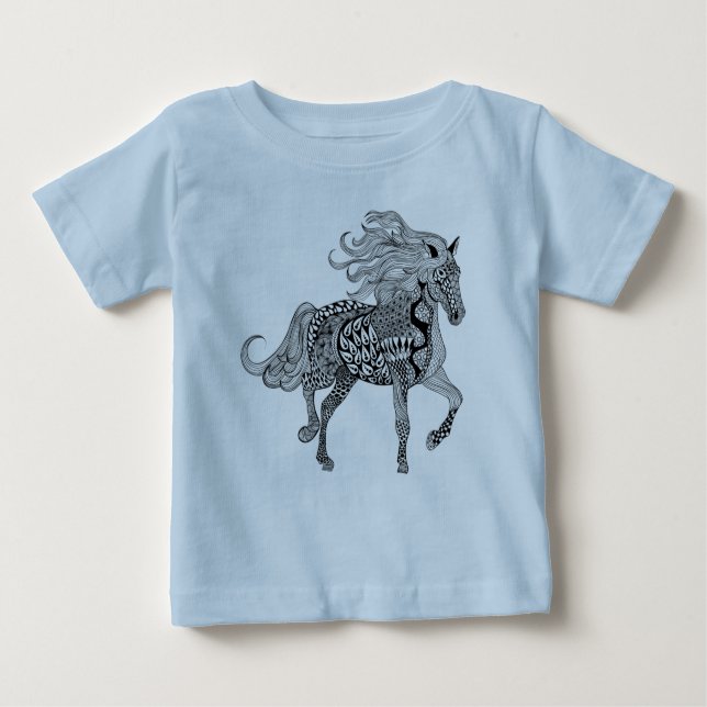 T-shirt Pour Bébé Cheval noir inspiré (Devant)