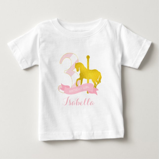 T-shirt Pour Bébé Cheval rose Carousel Fille d'anniversaire (Devant)