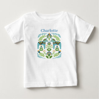 T-shirt Pour Bébé Chevaux Dala Suédois Teal Personnalisés