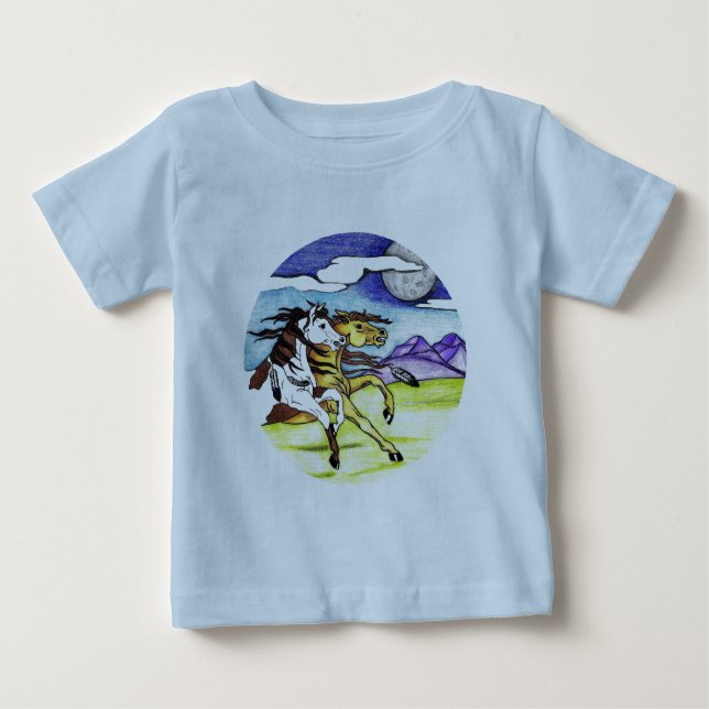 T-shirt Pour Bébé Chevaux Sauvages Courant Gratuitement (Devant)