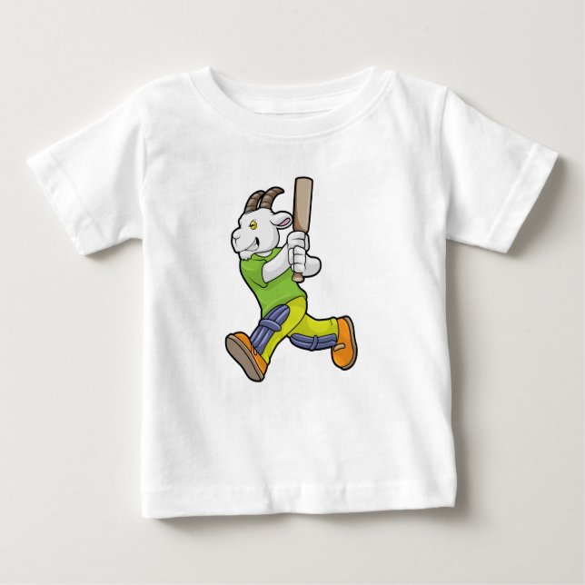 T-shirt Pour Bébé Chèvre comme Batsman avec chauve-souris de cricket (Devant)
