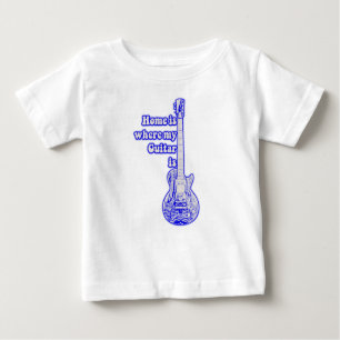 T-shirt Pour Bébé Chez moi, ma guitare est là. vintage guitare bleue