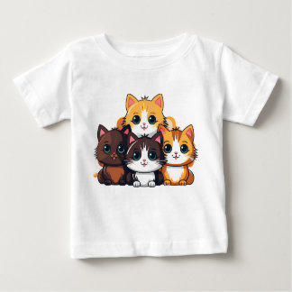 T-shirt Pour Bébé Chibi Cat Squad Sticker – Adorable Furry Friends C
