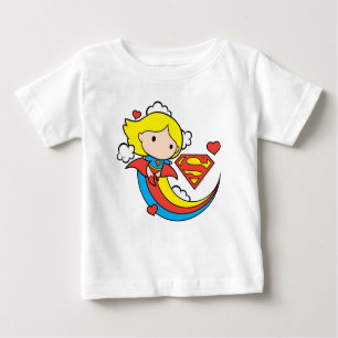 T-shirt Pour Bébé Chibi Supergirl volant arc-en-ciel