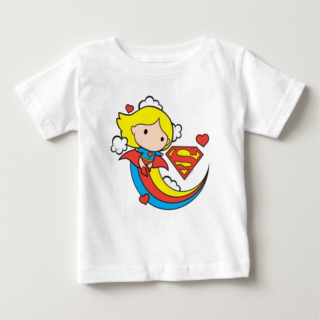 T-shirt Pour Bébé Chibi Supergirl volant arc-en-ciel (Devant)