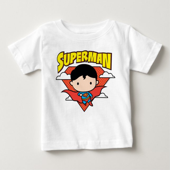 T-shirt Pour Bébé Chibi Superman Polka Dot Shield and Name (Devant)