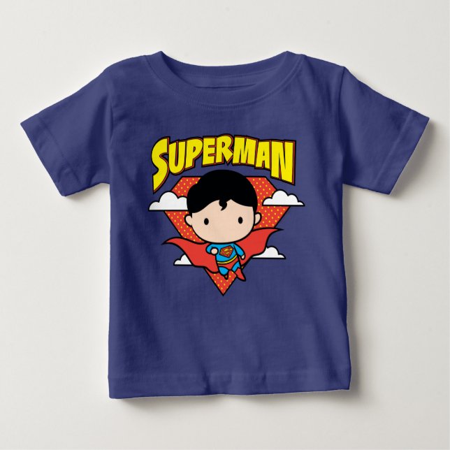 T-shirt Pour Bébé Chibi Superman Polka Dot Shield and Name (Devant)
