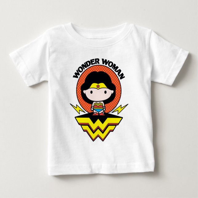 T-shirt Pour Bébé Chibi Wonder Woman With Polka Dots and Logo (Devant)