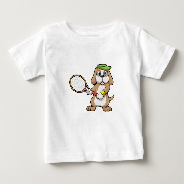 T-shirt Pour Bébé Chien à Tennis avec raquette de tennis & Casquette (Devant)
