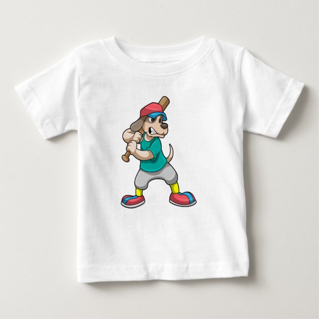 T-shirt Pour Bébé Chien au baseball avec batte de baseball (Devant)