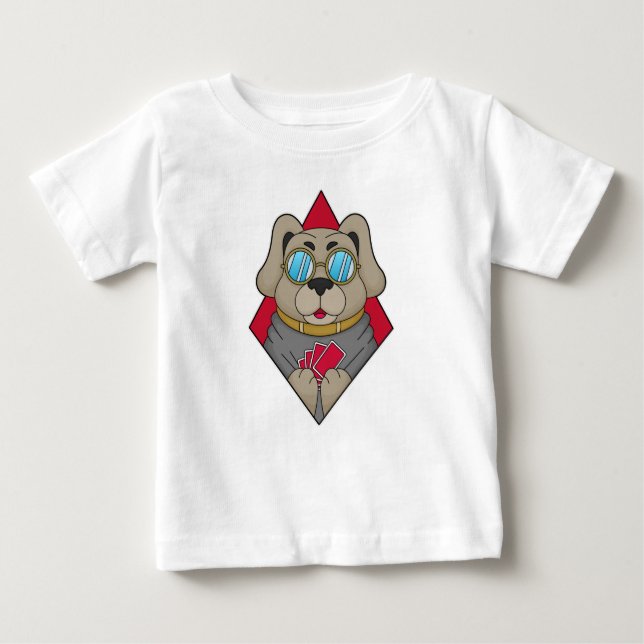 T-shirt Pour Bébé Chien au Poker avec cartes de Poker (Devant)