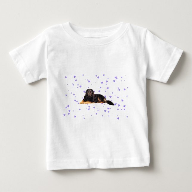 T-shirt Pour Bébé Chien aux Coeurs pourpres en chute (Devant)