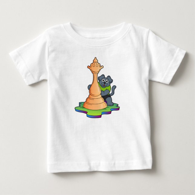 T-shirt Pour Bébé Chien aux échecs avec pièce d'échecs Queen (Devant)