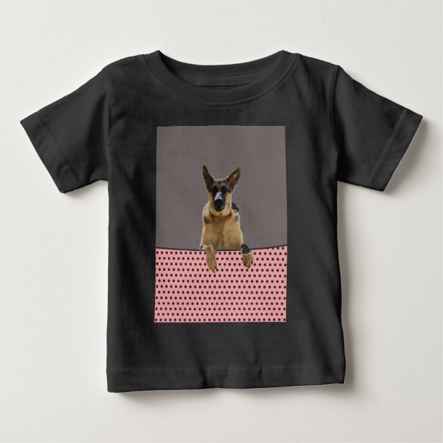 T-shirt Pour Bébé Chien berger allemand Pois roses (Devant)